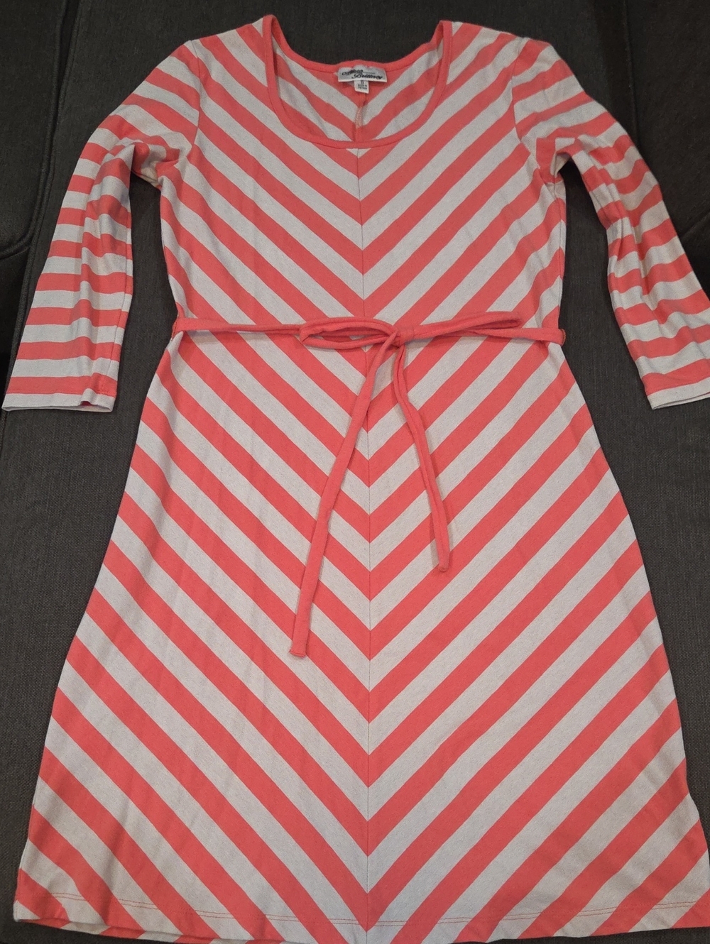 Coral & White Striped Belted Lady's Dress